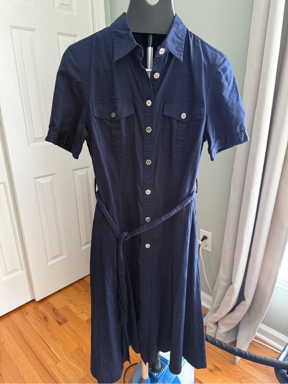 Lauren Ralph Lauren Navy Belted Shirt Dress Size 12 Quiet Luxury Coastal Grandma